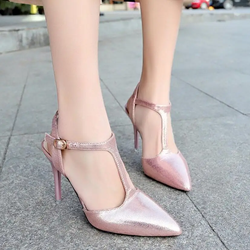 

Silver/pink Shiny Leather Gladiator Sandals Women Pointed Toe T-strap Wedding Shoes Pointed Toe Cutout Sandalias Mujer Sexy