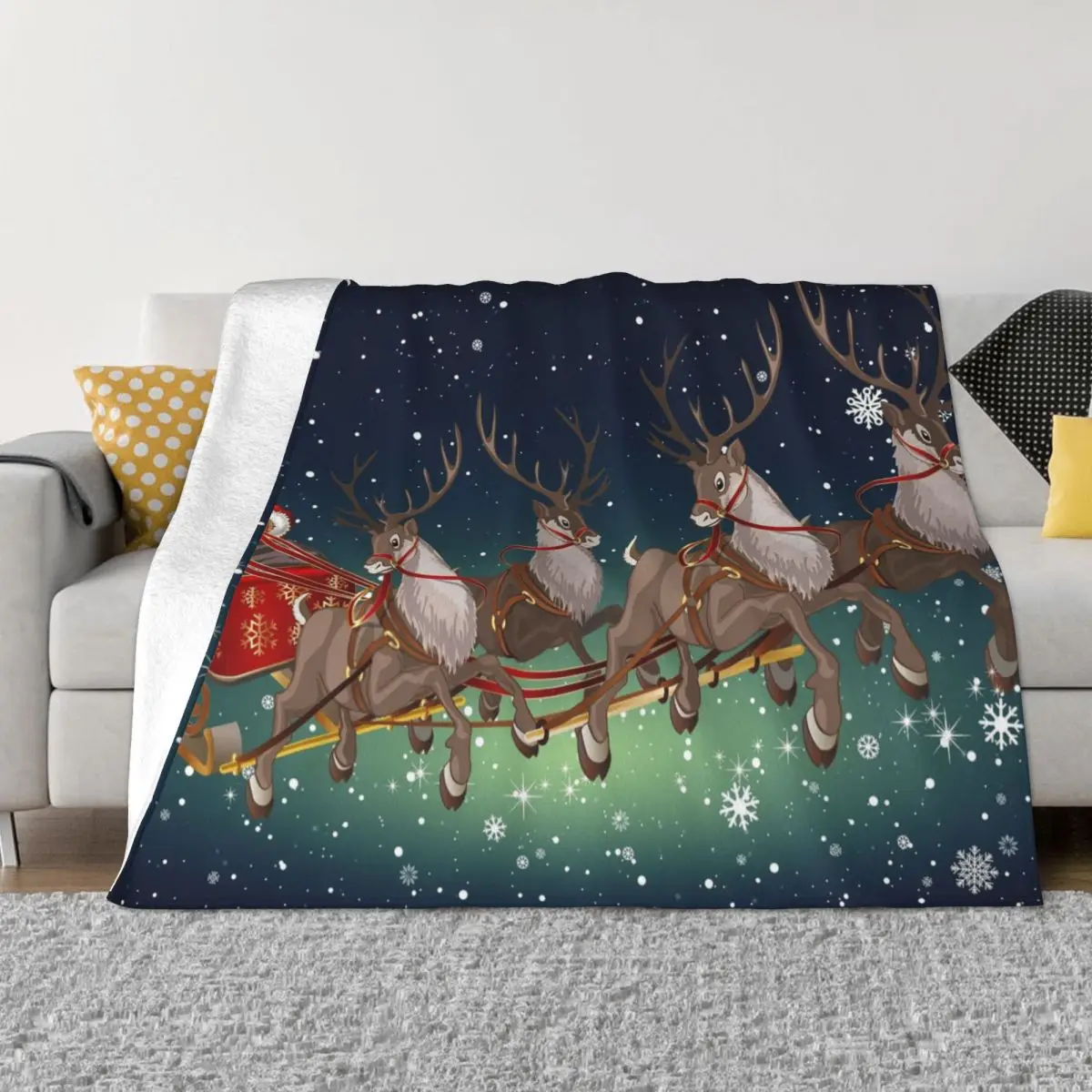 

Christmas Reindeer Santa Fleece Throw Blanket Merry Christmas New Year Blankets for Home Office Soft Bed Rug