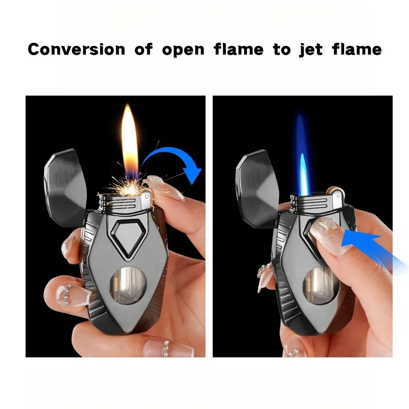 Металлическая алмазная зажигалка с двойным пламенем бутановая газовая