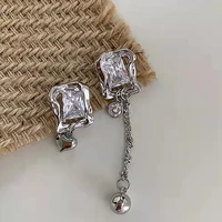 fashion personality creative asymmetric zircon crystal heart silver color pendant earrings for girls party wedding jewelry gift