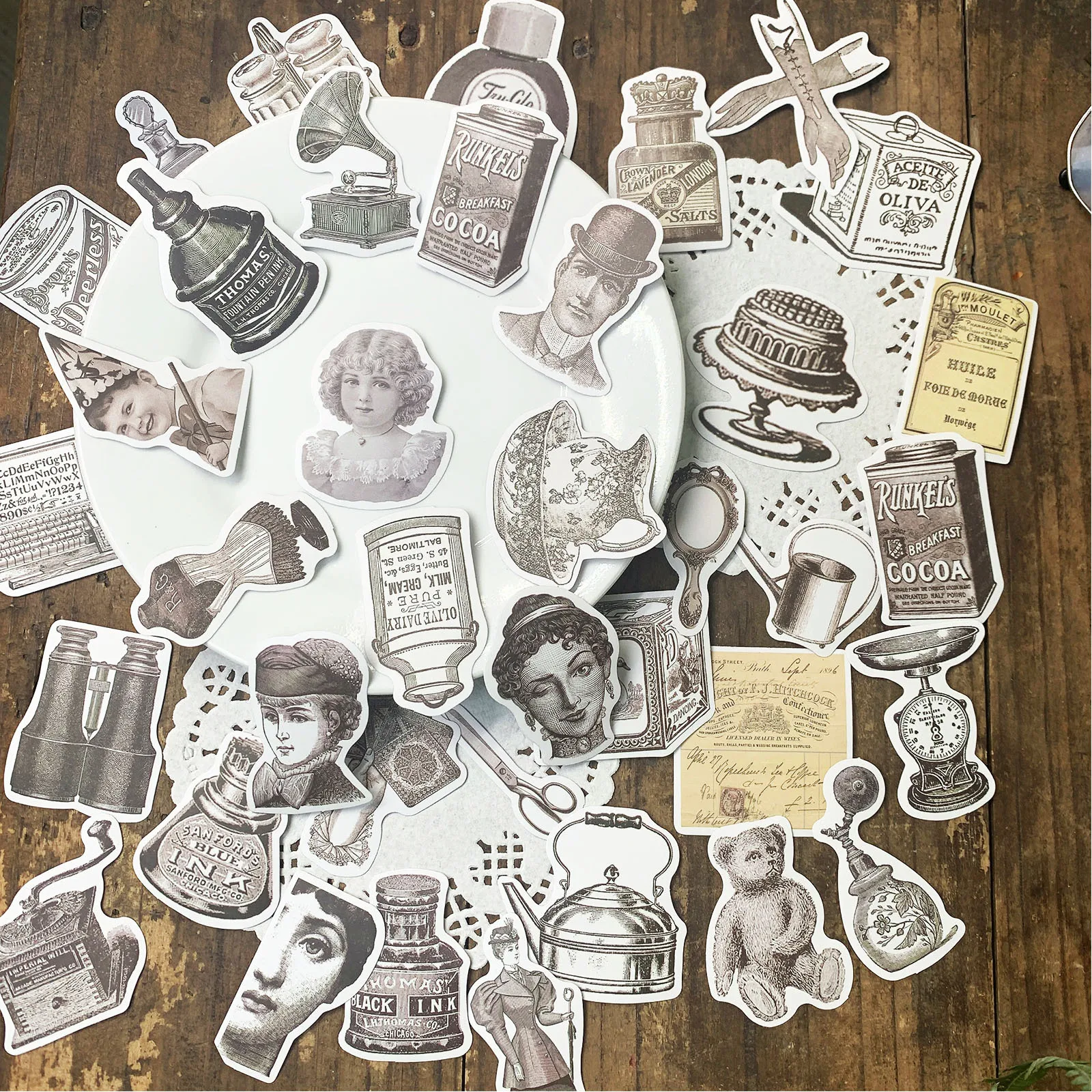 132 шт. винтажные черно-белые европейские персонажи наклейки из смешанных
