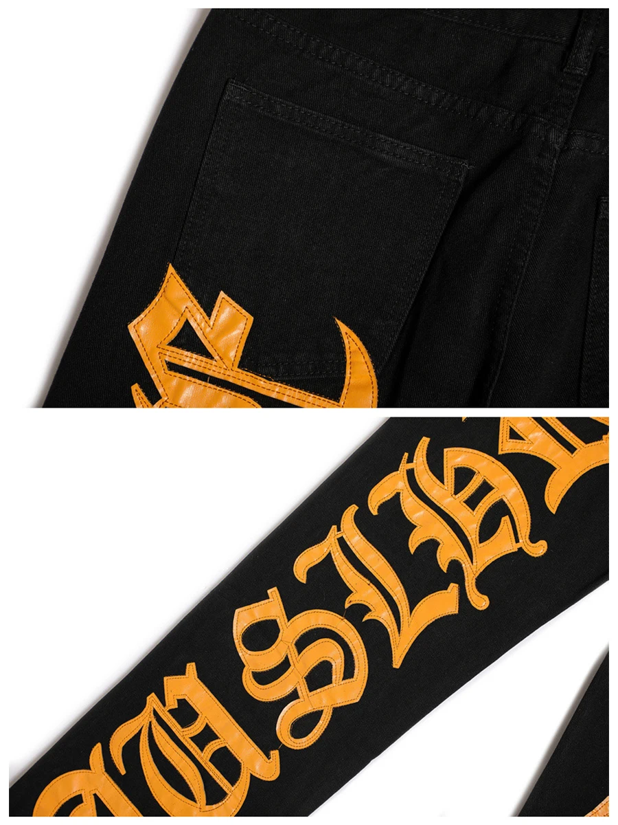 Four Seasons Men's Street Letter Printed Jeans Men's and Women's Vibe Style Y2K Retro Loose Casual Trousers Men's Ins Hot Sale