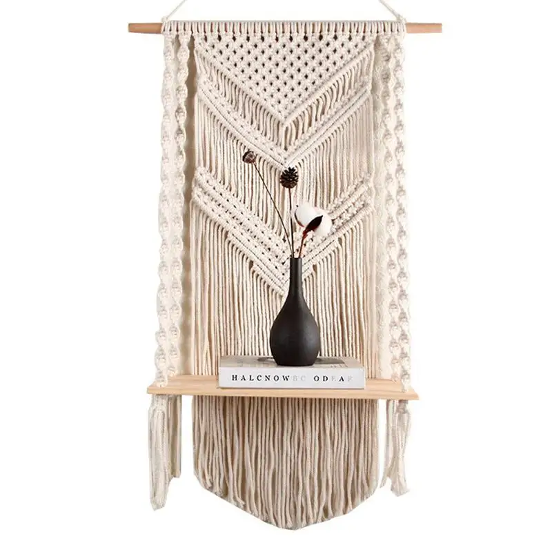 

Macrame Wall Hanging Shelf Tassel Hanging Shelves For Wall 17.3x31.5inch Tapestry Boho Shelves Organizer Hanger For Kitchen