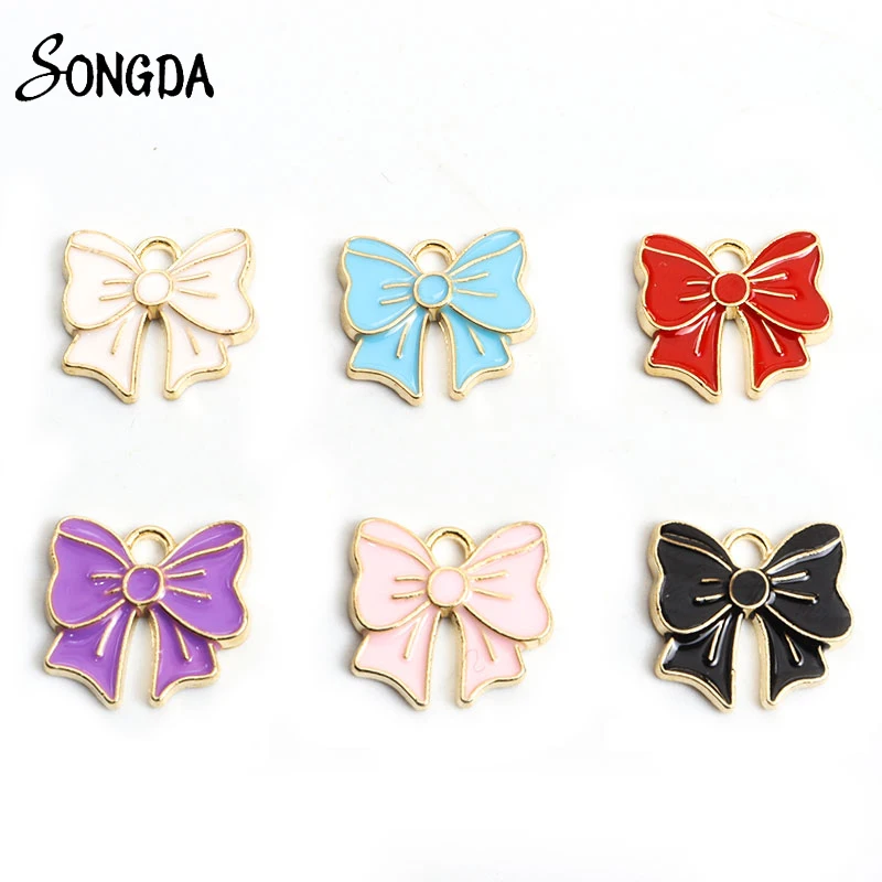 

10Pcs/lot Gold Enamel Bows Small Charms for Pendant Necklace Keychains Earrings DIY Jewelry Makings Colorful Handmade Findings