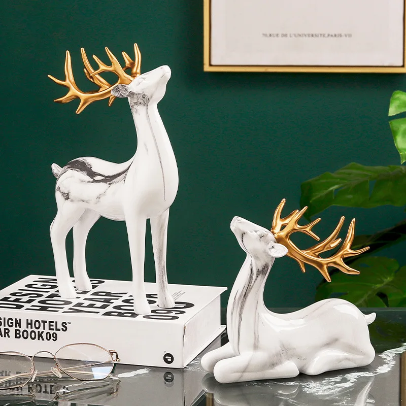 

Luxury Home Decor Accessories Lovers Deer Resin Sculpture Ornaments Living Room Office Figurine for Indoor Art Decoration