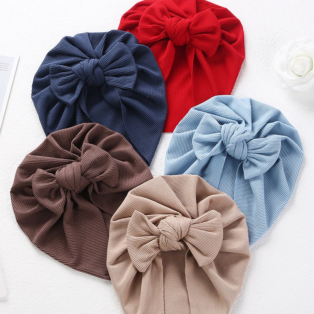 

New Winter Autumn Bow Beanie Newborn Headwarp Baby Girls Cotton Twist Knot Knitted Turban Hat Infant Warm Hospital Hat Skullies