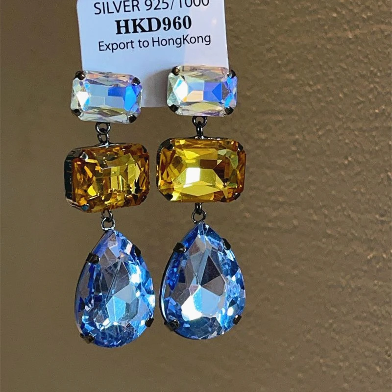 

High Quality Geometric Crystal Long Waterdrop Earrings for Women Elegant Bride Wedding Ms Daily Jewelry Pendant Gift 2023 Trendy