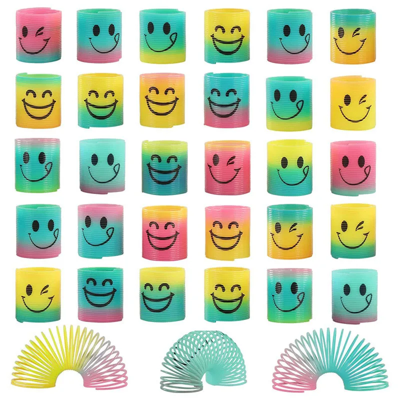 

12PCS Colorful Elastic Rings Easter Rainbow Circles Children's Birthday Smile Spring Rings Birthday Gifts for Boys and Girls