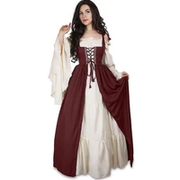 halloween costume europe classic square neck bundle corset girl lady elegant medieval renaissance vintage dress lining outer set