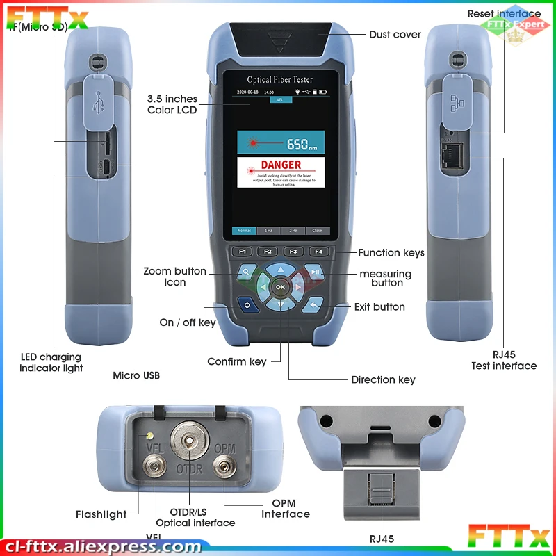 Pro mini OTDR Fiber Optic Reflectometer NK3200D with 9 Functions VFL OLS OPM Event Map 24dB for 64km Fiber Cable Ethernet Tester
