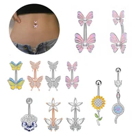 new zircon butterfly pendant crystal belly button rings piercing navel nail body jewelry for women fashion body piercing jewelry