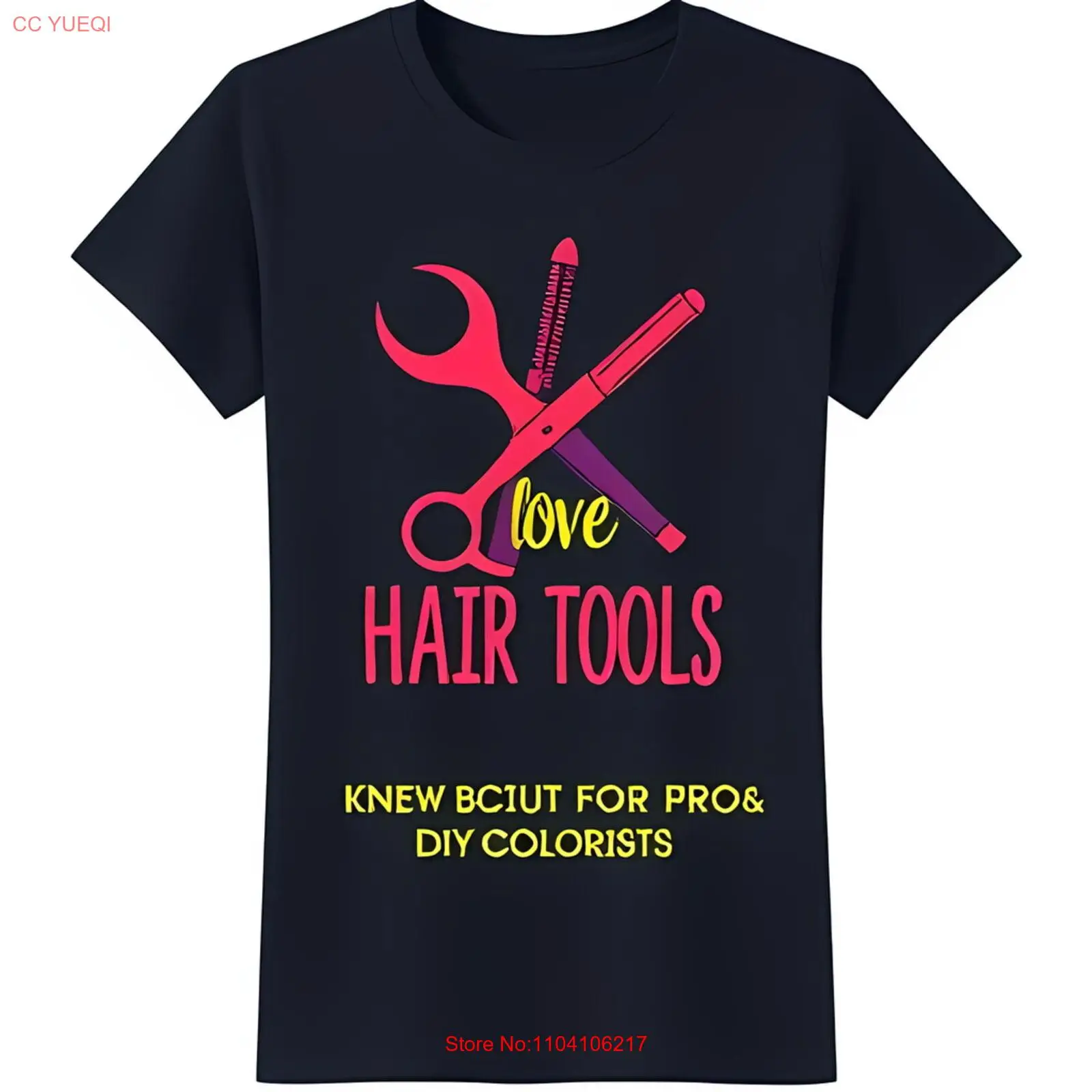 Яркие розовые ножницы и черная футболка с рисунком для завивки Love Hair Tools