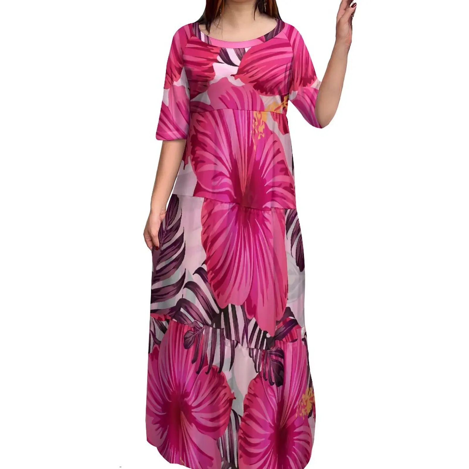 Women O-Neck Tiered Dress Custom Made Pacific Island Art Anti-Static Big People 8XL Dresses Polynesian Hawaii Cozy Dresses