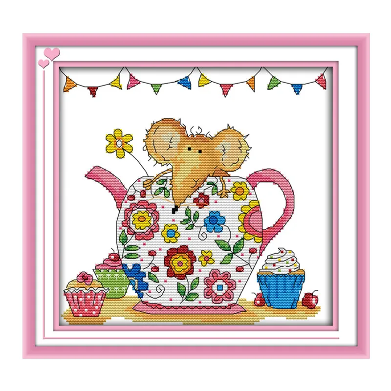 

Flower mouse cross stitch kit aida 14ct 11ct count print canvas hand sew cross-stitching embroidery DIY handmade needlework