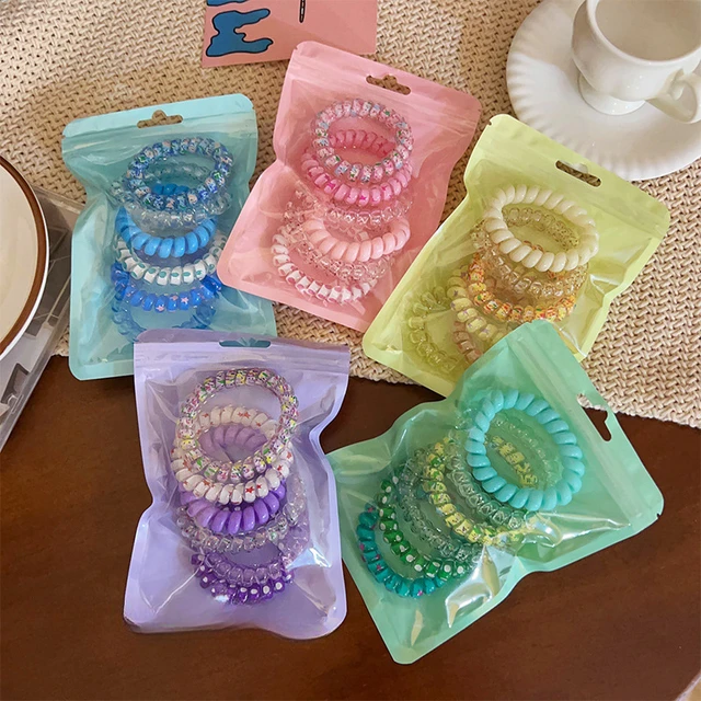 6Pcs/set Candy Color Hair Rope Girl Summer Telephone Wire Elastic Hair Band Frosted Spiral Cord Rubber Hair Tie Stretch Headband 4