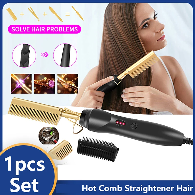 

2 In 1 Electric Hot Comb Hair Straightener Electric Hair Straightener Curling Iron Wet and Dry Hair Straightener for UK Plug