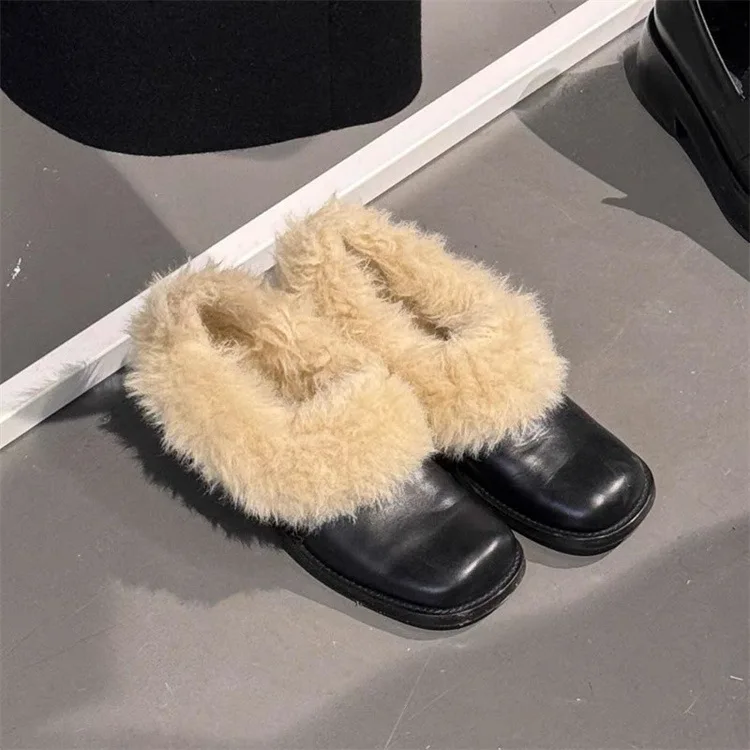 2024Новые пушистые дизайнерские женские туфли из натуральной кожи с квадратной