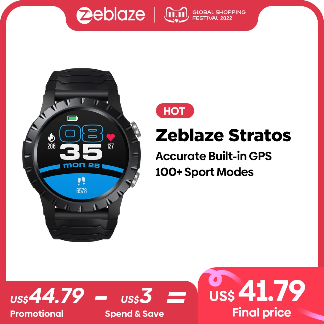 

Новинка 2021 Zeblaze Stratos спортивные Смарт-часы gps GPS ГЛОНАСС GALILEO Пульс SpO2 VO2max стресс 25 дней Срок службы батареи WR 5 ATM