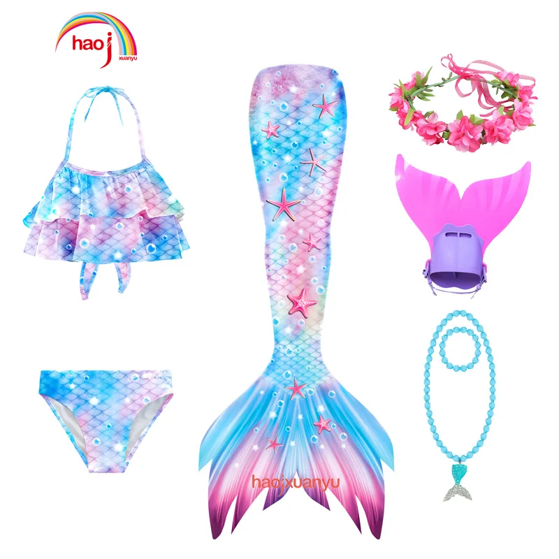

Girls Mermaid Tail Mermaid Costume Cosplay Children 3D Print Starfish Pattern Skirt Fantasy Beach Bikini for Birthday Gift