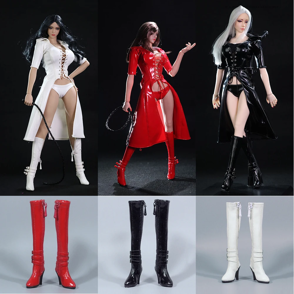 

1/6 Sexy Women's Hood Leather Trench Coat Windbreaker Underwear Clothes Set with Whip High Tutu Shoes for 12'' Action Figure