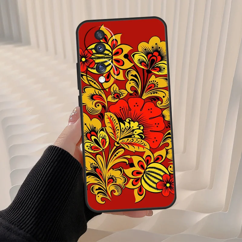 Фото Чехол с русским цветочным узором в стиле Хоклама для Honor Magic 8 7 6 Lite, Honor Win RT 90 70 50 400 200 Pro X8c X8b X9a X9b X9c X9d №4