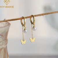 xiyanike 2022 gold long butterfly pearl hoop earrings for women luxury girl new fashion trendy jewelry boucle oreille femme
