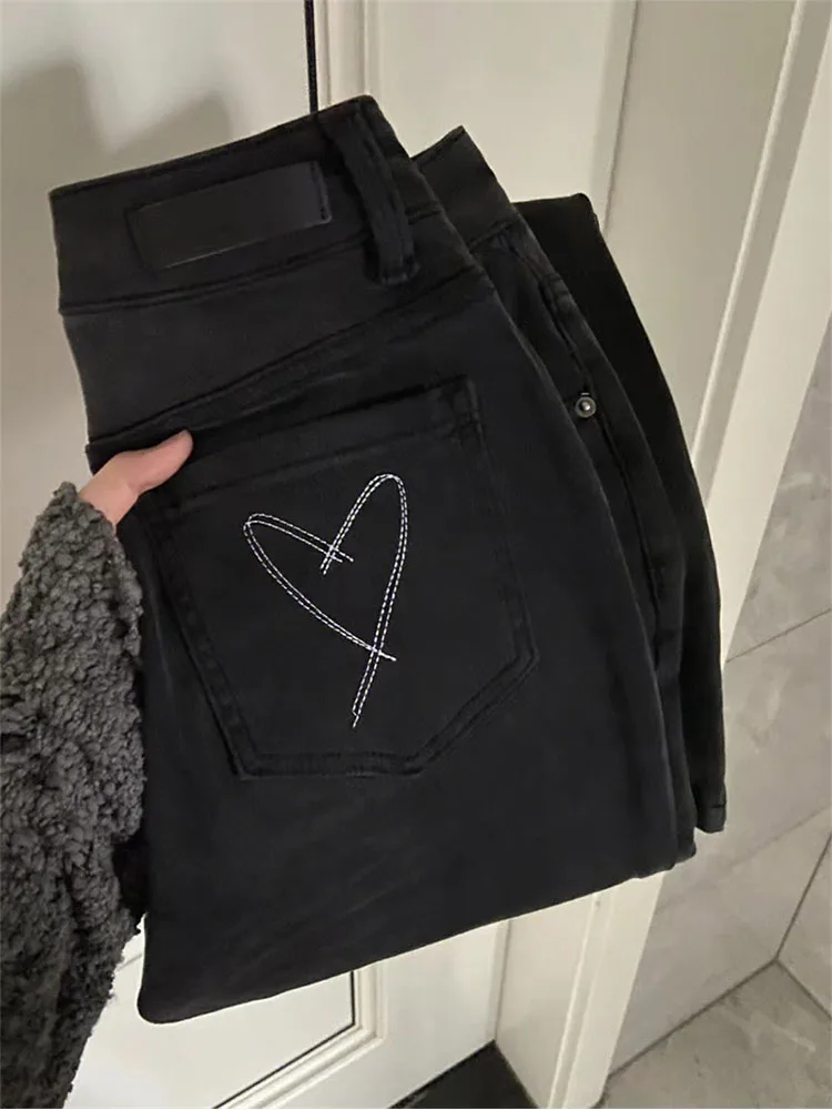 

Повседневные расклешенные джинсы с высокой талией, облегающие удобные джинсы для женщин, осень 2022, эластичные модные джинсовые брюки в Коре...