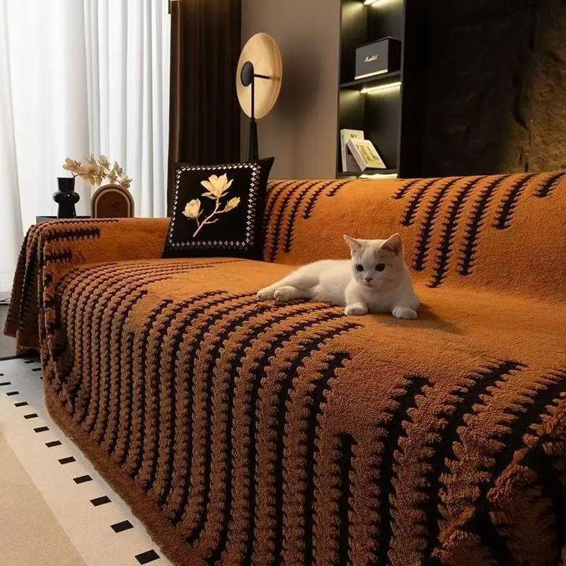 Funda диван для гостиной толстый теплый 2024 осень-зима полосатый из шерпа кемпинга