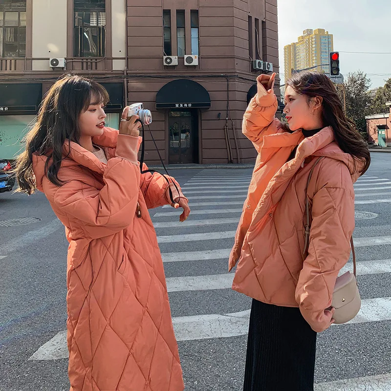 Women Casual Loose Short and Long Hooded Windproof Warm Cotton-Padded Thickening Jackets Winter Parkas Solid Coats Soft Outwear