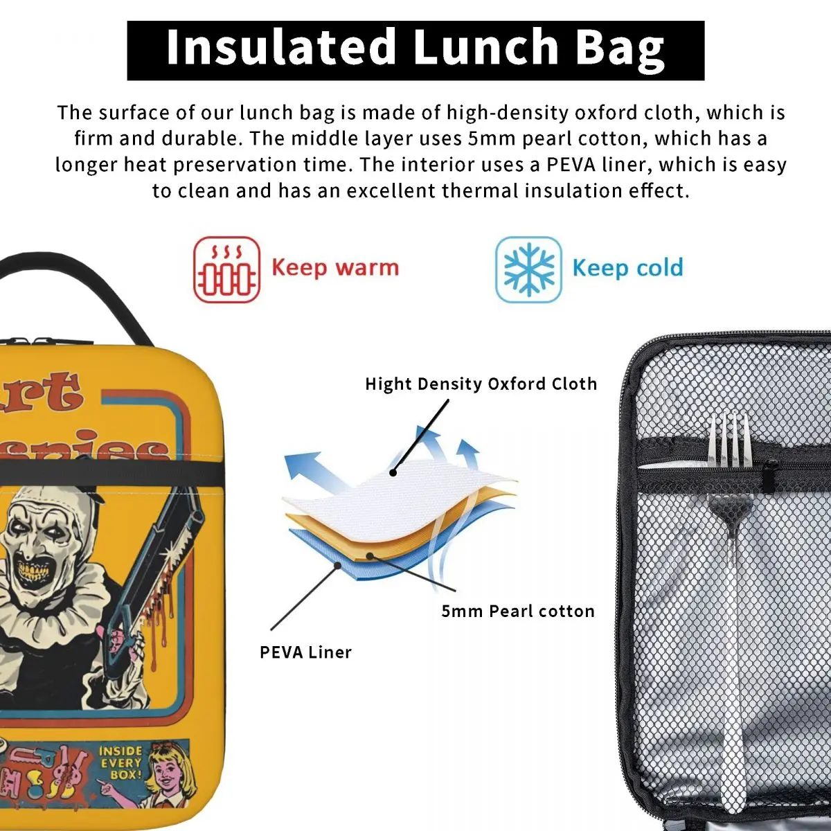 Terrifier 3 Clown Art Crispies Изолированные сумки для обеда Сумка-холодильник Контейнер