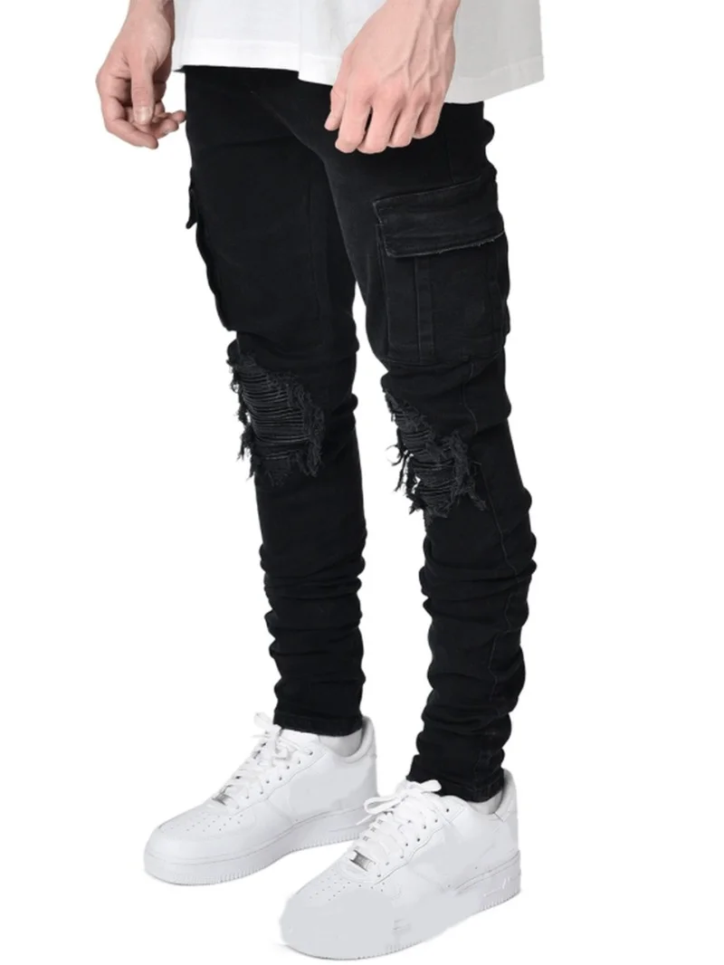 Men's Jeans European and American Style Summer Youth Fashion Slim Waist High Elastic Washed Straight Casual Trousers