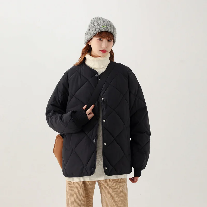 Female 2022 Winter New Bread Clothes Korean Fashion Loose Casual Short Section Collarless Cotton Jacket Cotton Coat Coat