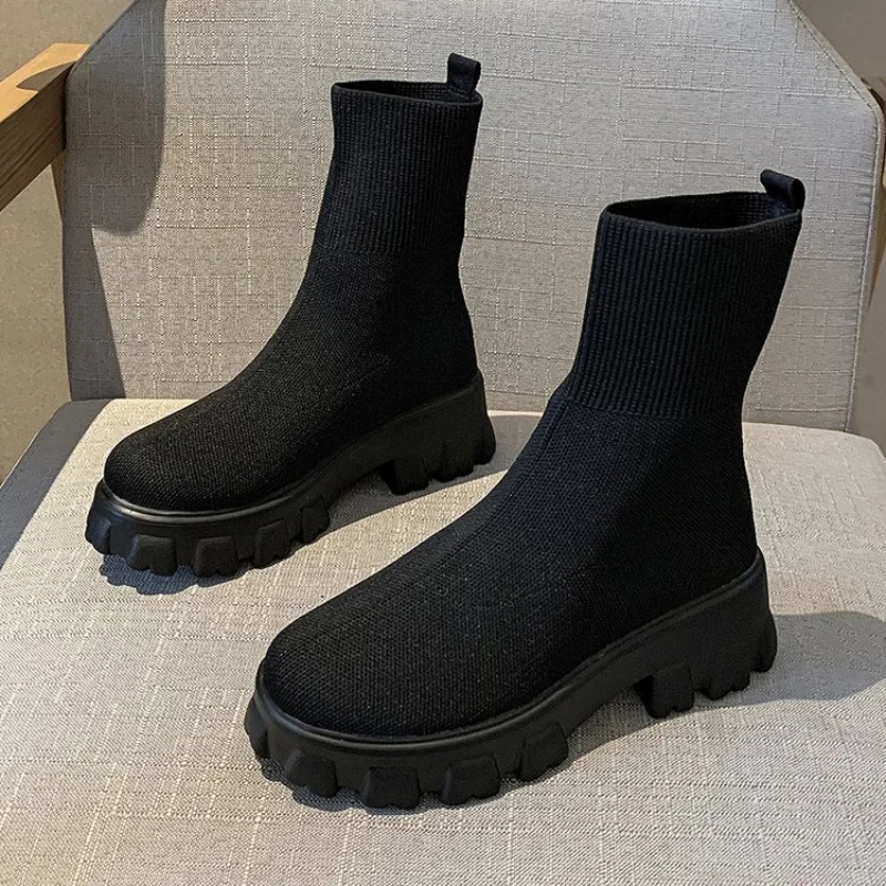 Jk short Boots 2022 Spring and Autumn Single Boots New Thin Boots Mid-Tube Boots Socks Boots Thick Heel Thick Bottom Large Size
