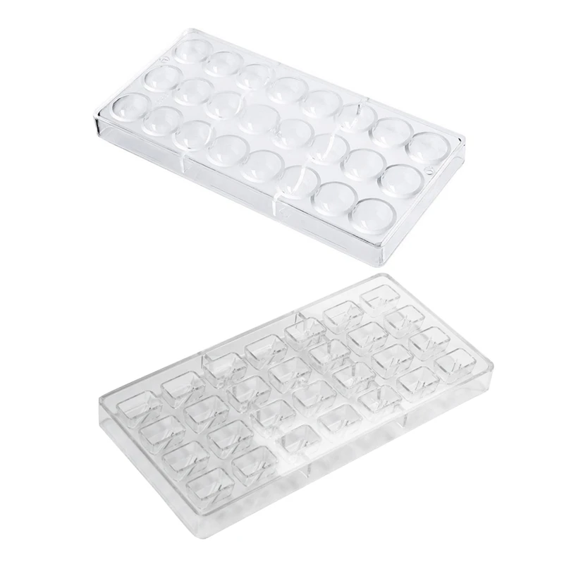 

2Pcs Diy Pastry Tools Polycarbonate Chocolate Molds Candy Cake Baking Mould - 24 Holes Semi Sphere & 28 Holes Rectangle
