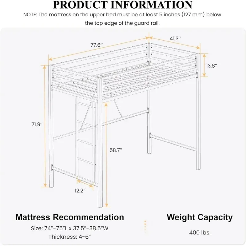 Cama doble alta resistencia para Loft Junior marco cama con barandilla longitud completa и экструкторы для эскалеров