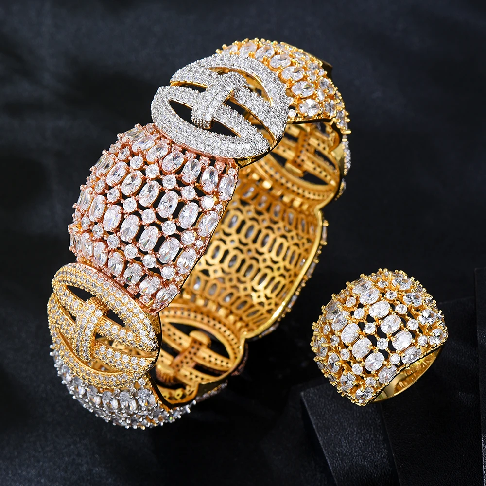 

Missvikki Be Original Geometric Sparkling Big Bangle Ring Jewelry Set Women Girl Gift High Quality Cubic Zirconia Accessories