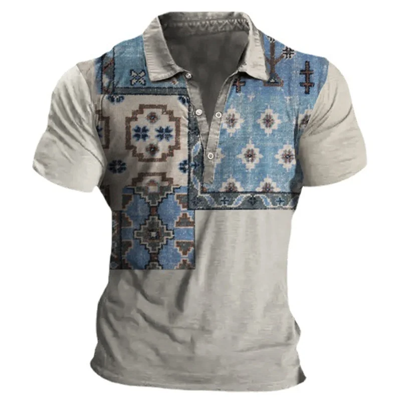 

Summer Men's Polo Shirt Vintage Male Golf Shirts Button Short Sleeve T-Shirt Man 3d Print Tees Top Casual Holiday Lapel Clothing