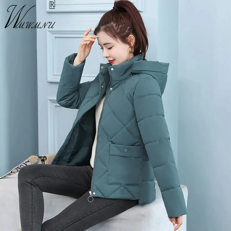

Mom's Hooded Winter Thick Jackets Slim Cropped Cotton Parkas Women Korean Fashion Warm Outerwear New Fall Stand Collar Casacos