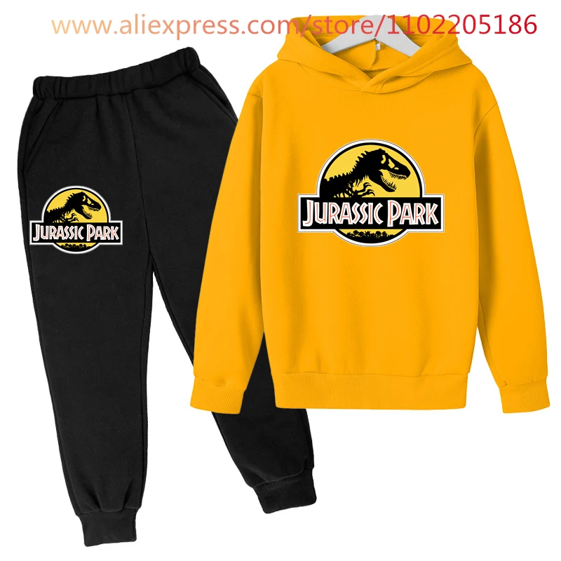 2 PCs Suits Jurassic Park World Dinosaur Sweatshirt Teen Boys Autumn Hoodies For Children Clothing Sets Kawaii Girls Sweatshirts
