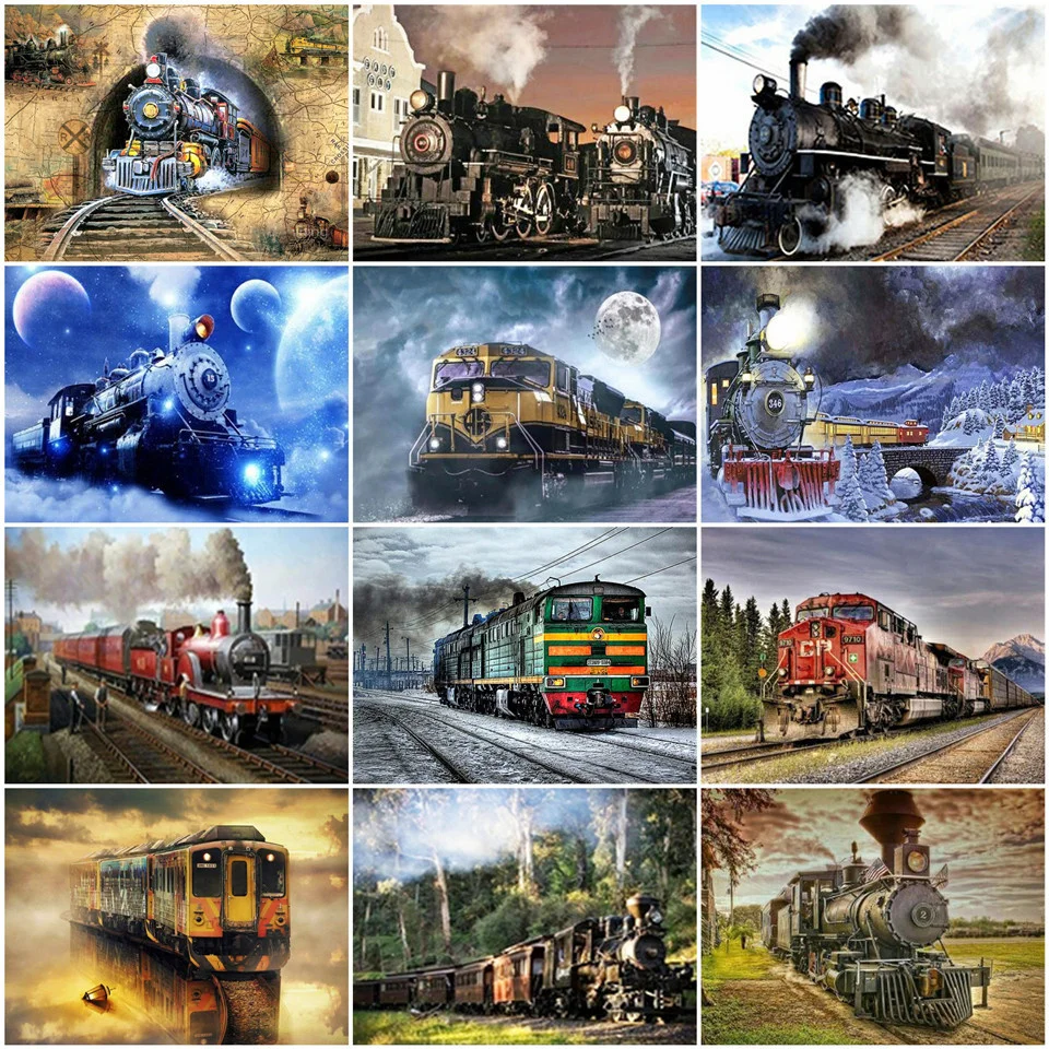 

AZQSD Paint By Number Canvas Painting Kits Landscape DIY Unframe Coloring By Numbers Train Acrylic Paint KitsUnique Gift