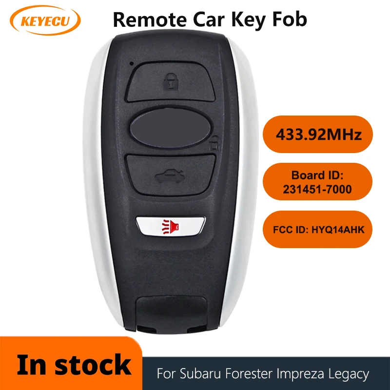 

KEYECU Smart Keyless Go Remote Key 4 Buttons 433.92MHz 8A Chip for Subaru Legacy Outback Forester Impreza HYQ14AHK 231451-7000