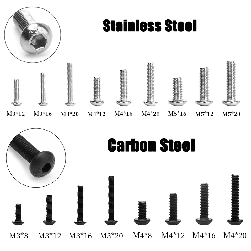 

10/50pcs M2 M3 M4 M5 M6 304 Stainless Steel /Carbon Steel Hex Hexagon Socket Button Round Head Allen Screw Bolt