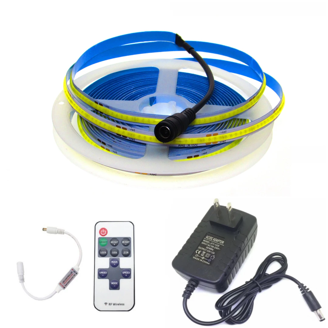 

Светодиодная лента FCOB высокой плотности, 5 В, 12 В, 0,5 светодиодов/м,-5 м