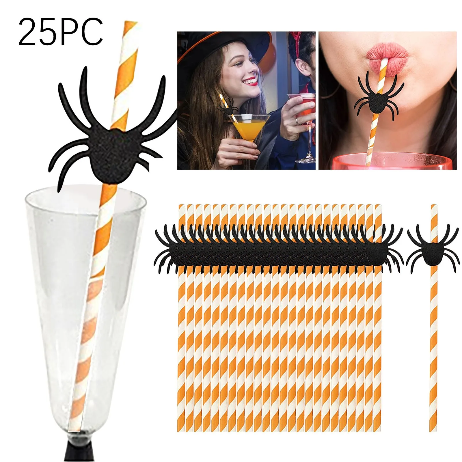 

25 полезных бумажных трубочек для Хэллоуина, гибкие многоразовые трубочки для питья, гибкие трубочки для питья, очень длинные трубочки для п...