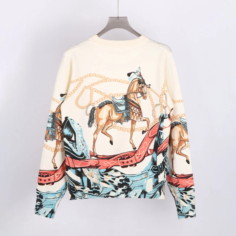 Женский винтажный свитер с принтом H Horse повседневный трикотажный пуловер топ для