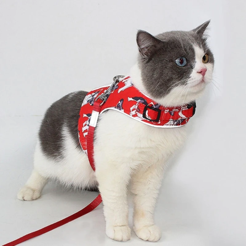 

1PCS Breathable Cat Harness Nylon Vest Leash Pet Chest Strap Rope Cat Dog Adjustable Harness Vest Walking Lead Leash