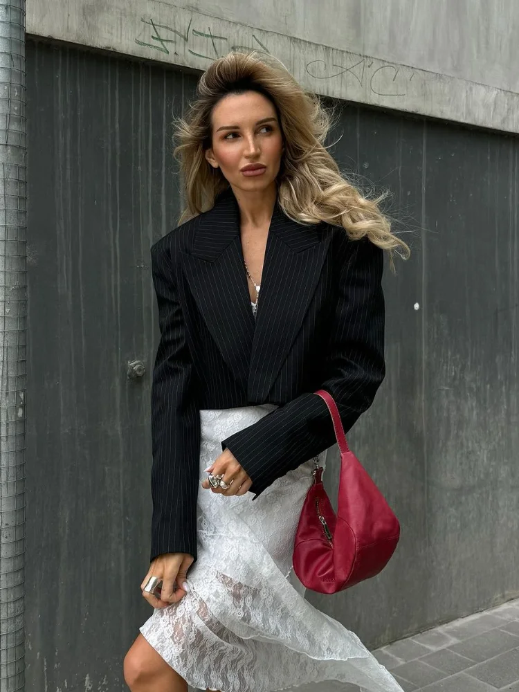 Новый женский полосатый однотонный пиджак с длинными рукавами модный кардиган