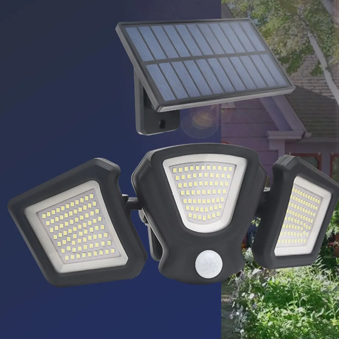 

1 шт. 3 головки 216LED солнечный датчик движения прожектор Водонепроницаемый 3 режима освещения для наружного сада настенный светильник для безопасности