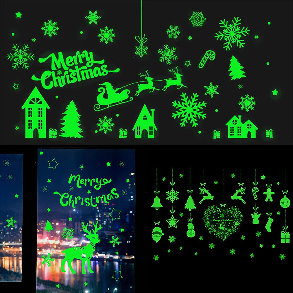 

2Pcs 30x20cm Luminous Elk Snowflaw Window Sticker DIY Christmas Window Wall Stickers for Kids Bedroom Room Holiday Decoration
