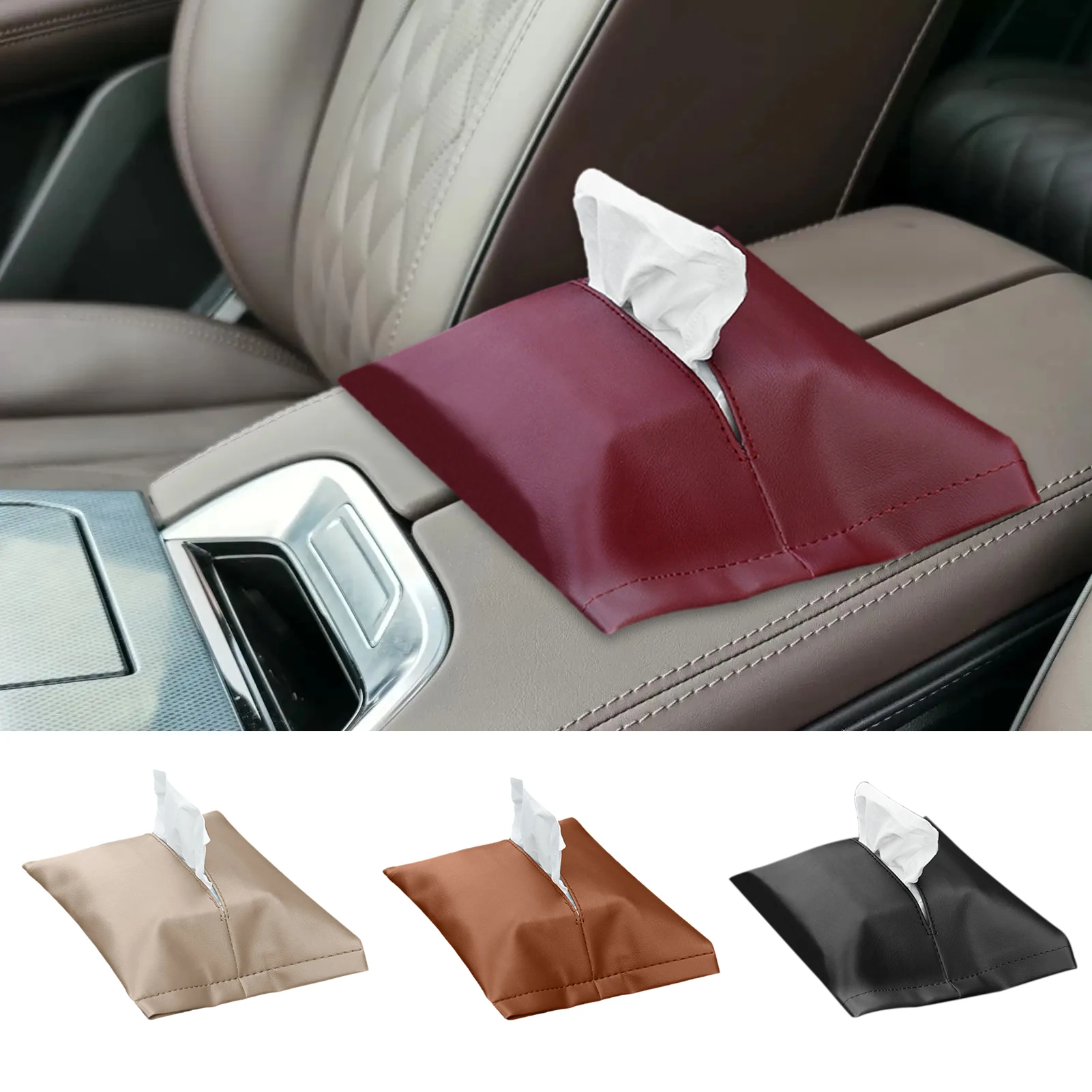 

Car Tissue Box Reusable Sun Visor Napkin Holder Leather Auto Tissue Holder Case Portable Paper Holder For Truck Auto Interior